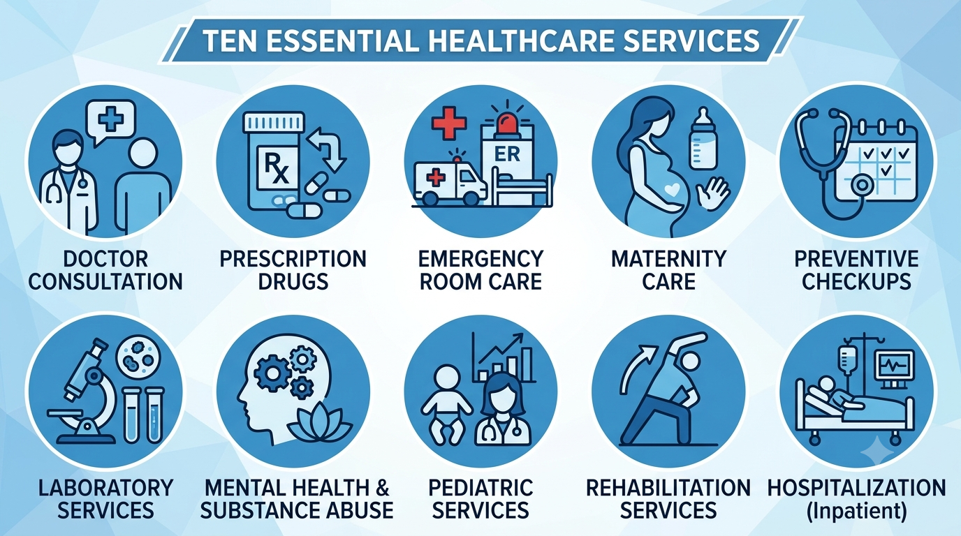 All ACA-compliant marketplace plans guarantee 10 essential health benefits, including emergency care, prescription drugs, and preventive visits.